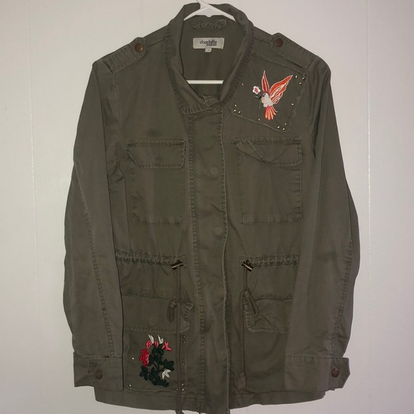 Charlotte Russe Jackets & Blazers - Army Green Embroidered Utility Jacket
